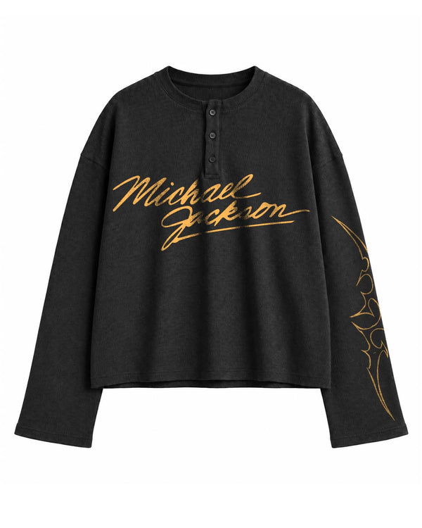 Retro Michael Jackson Waffle Henley - Image 4