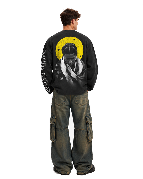 Retro A$AP Rocky Graphic Waffle Henley - Image 1